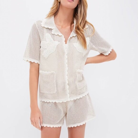 Sea New York Sally appliquéd Crocheted Shirt Coverup & Short Two Piece Tan Cream - Picture 4 of 16
